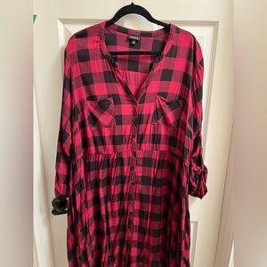 Torrid Buffalo Plaid Button Down 3/4 Sleeve Dress
